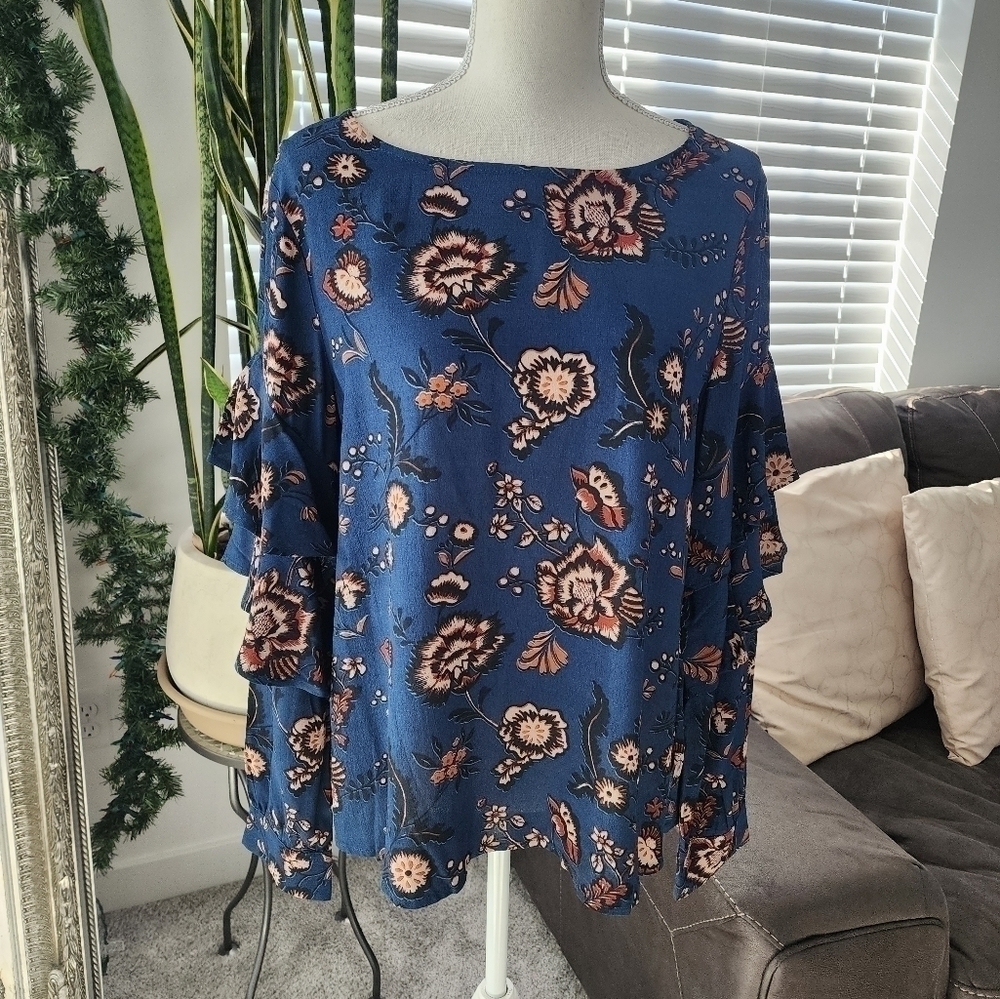 Sanctuary Harvest Moon Floral Print Tilly Flounce Sleeve Blouse. Size Small. New